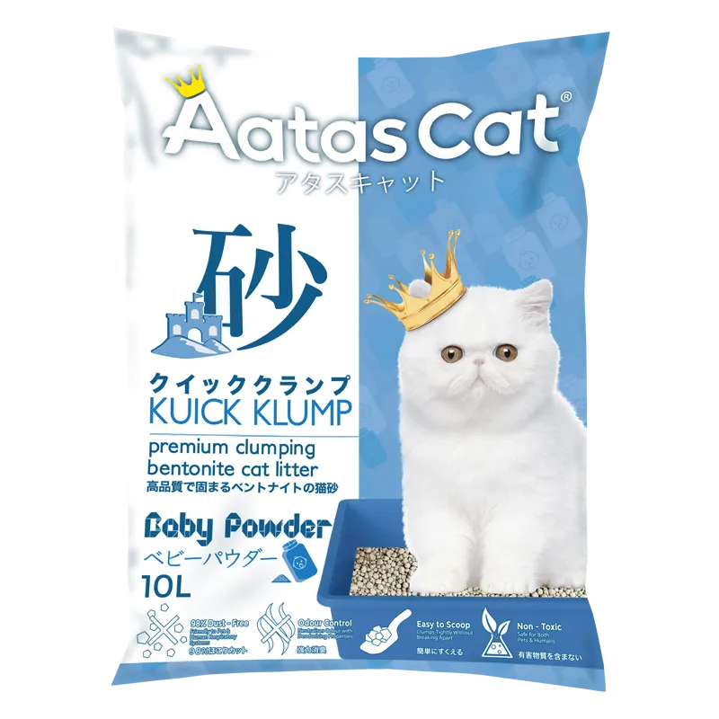 Aatas Cat Premium Clumping Bentonite Cat Litter - Kuick Klump Baby Powder 10L