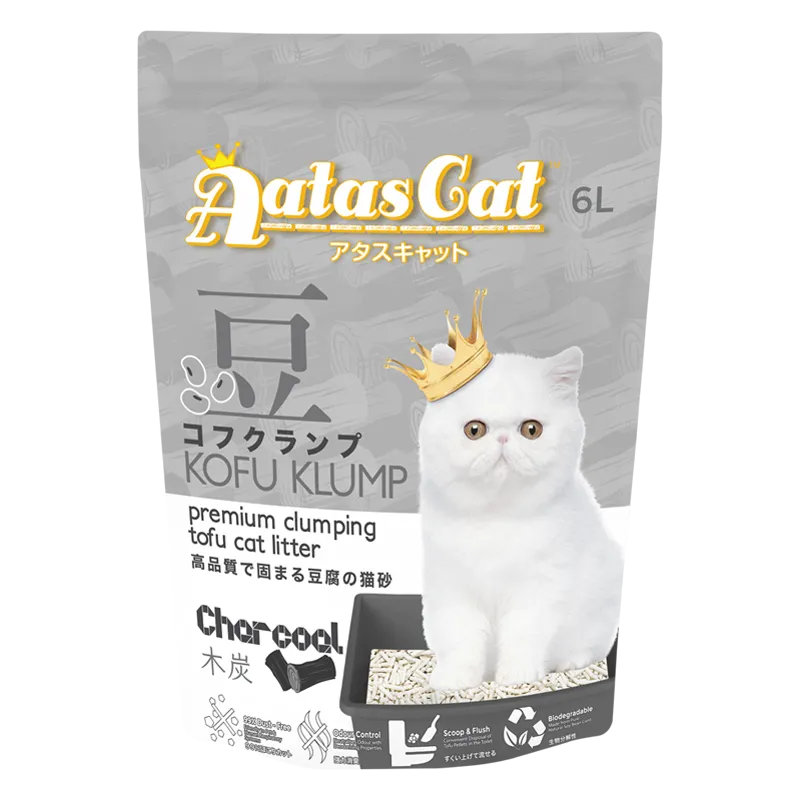 Aatas Cat Premium Clumping Tofu Cat Litter - Kofu Klump Charcoal 6L