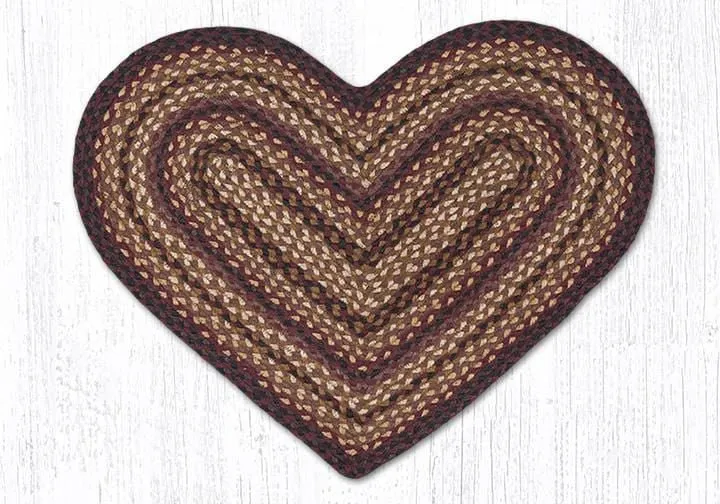 Black Cherry, Chocolate, and Cream Braided Rug - Heart