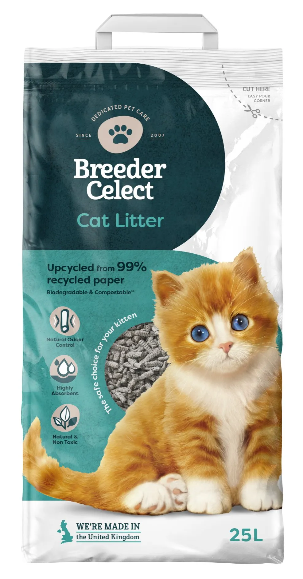 Breeder Celect Recycled Paper Cat Litter 25 Litre