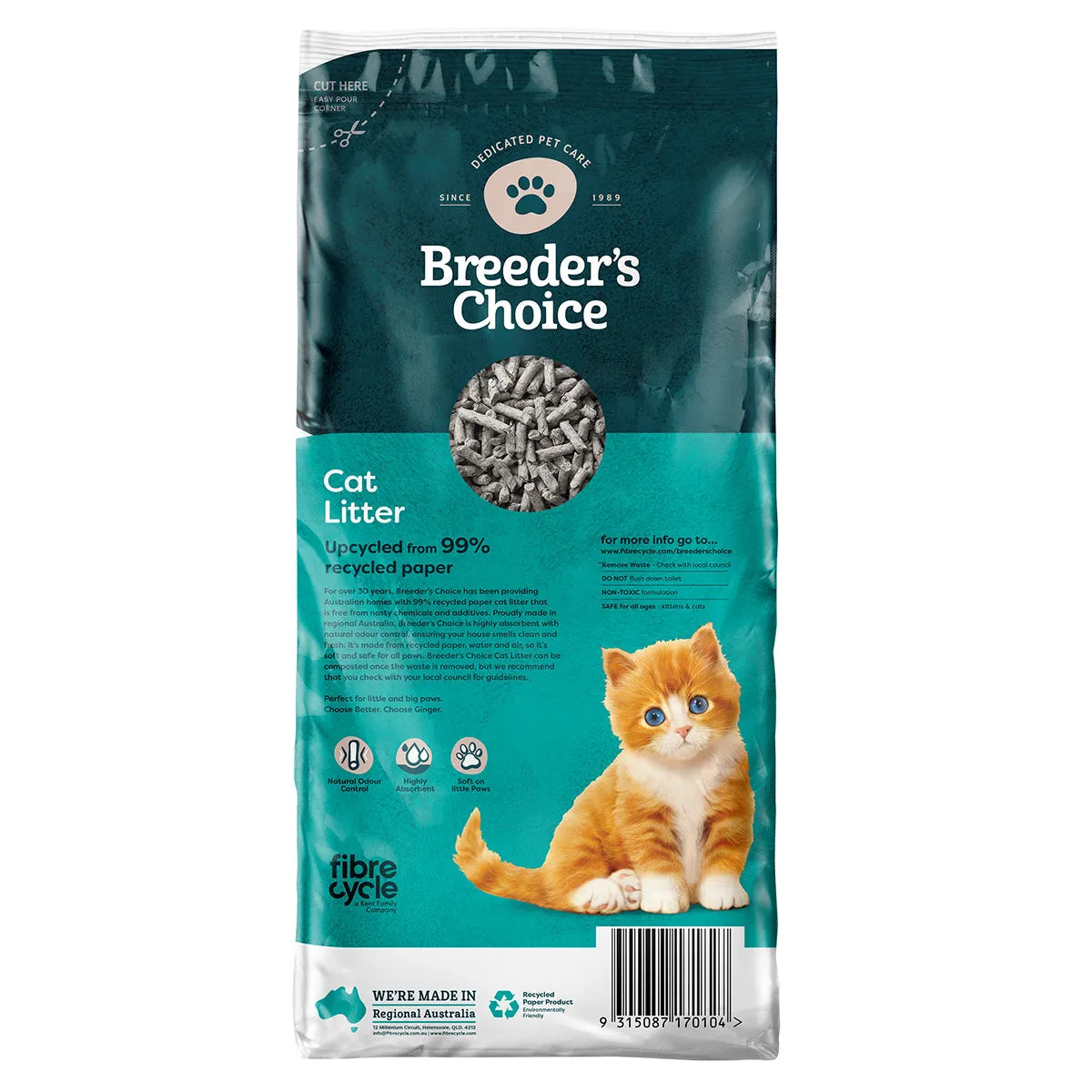 Breeders Choice Recycled Paper Cat Litter 30L