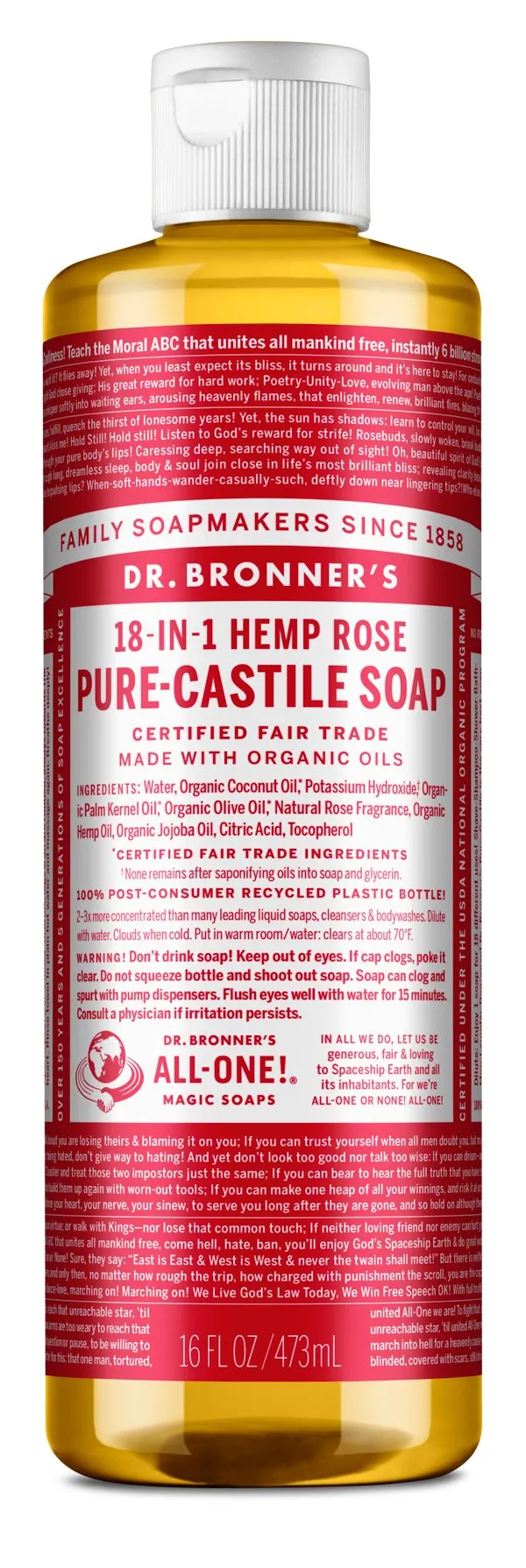 Dr. Bronner's Castile Liquid Soap - Rose (473ml)