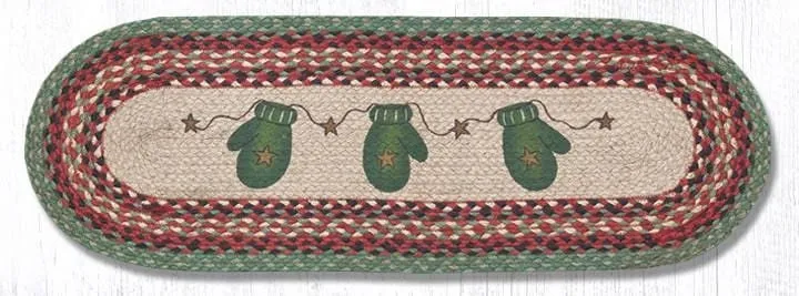 Holiday Mittens Oval Jute Table Runner