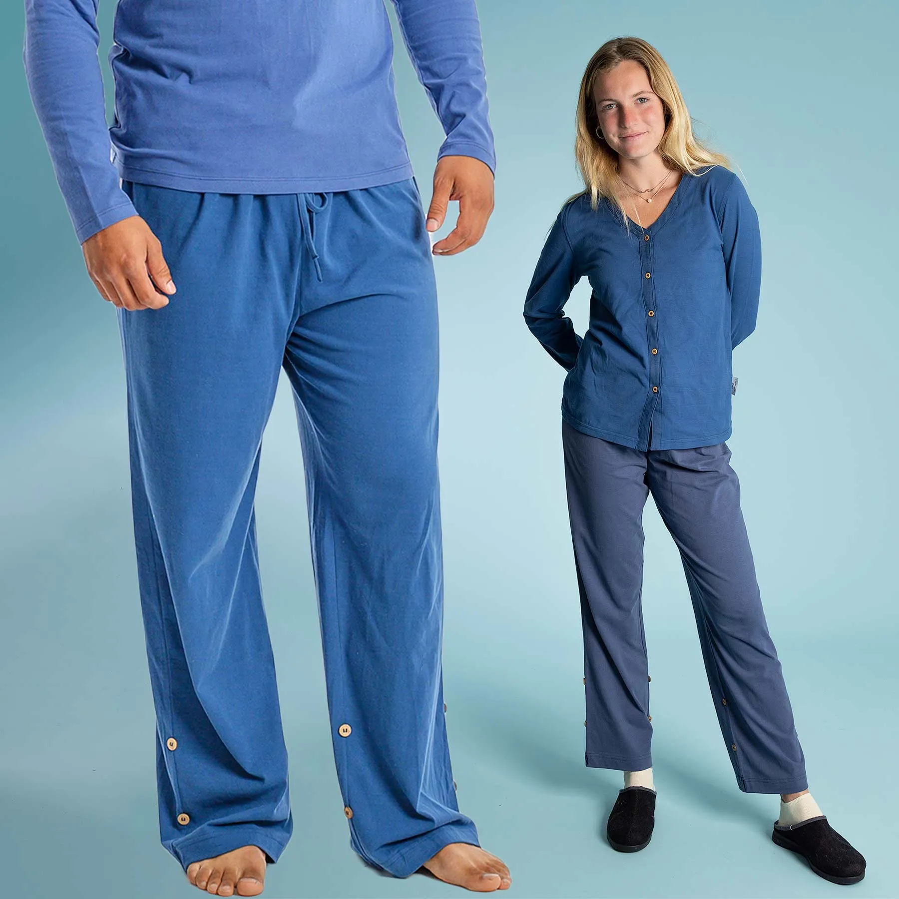 INTERLAKEN Elastic-free 100% Organic Prima Cotton Jammy Lounge Pants (Unisex) (Plastic-Free Coconut Buttons) (100% Biodegradable OC Thread Option)