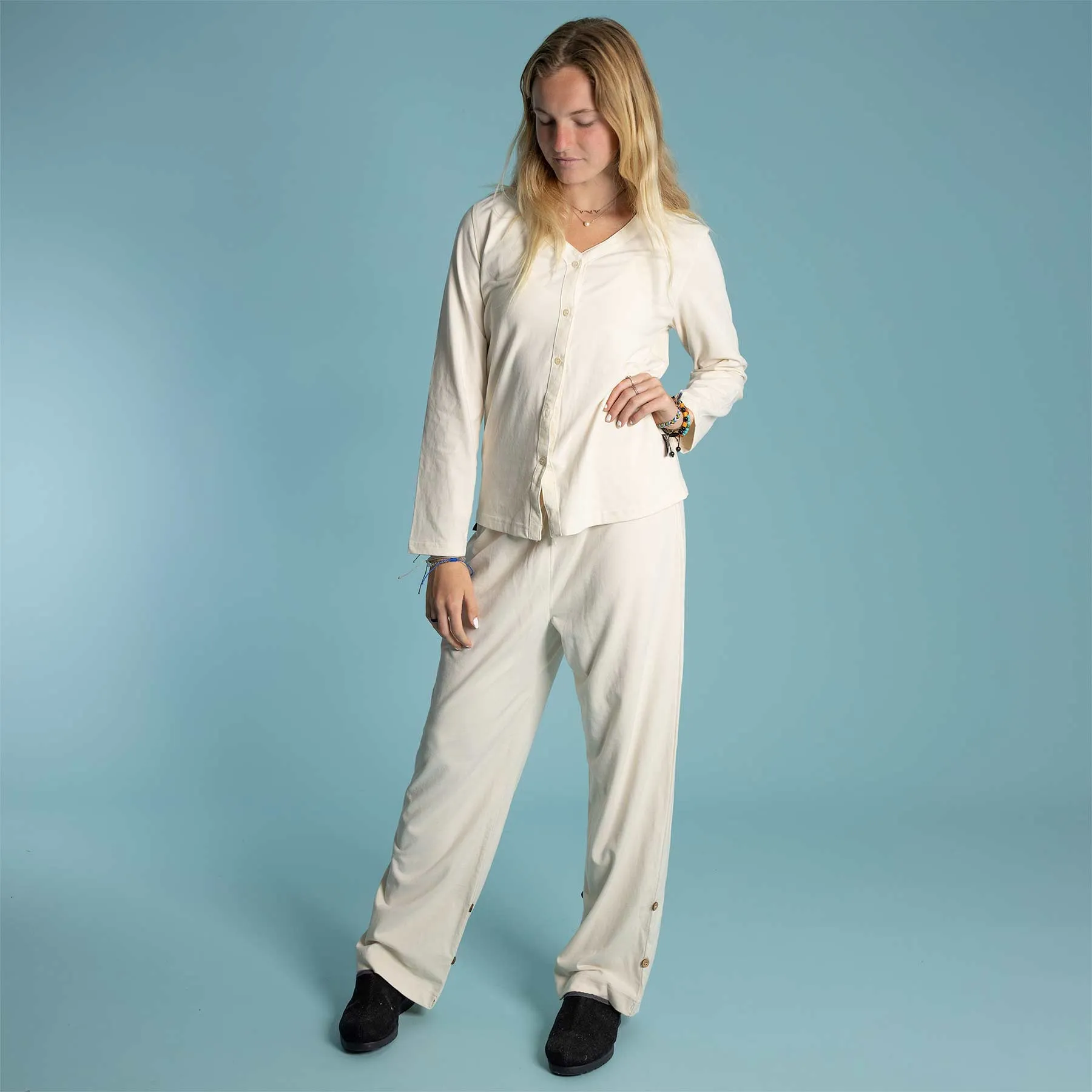 INTERLAKEN Elastic-free 100% Organic Prima Cotton Jammy Lounge Pants (Unisex) (Plastic-Free Coconut Buttons) (100% Biodegradable OC Thread Option)