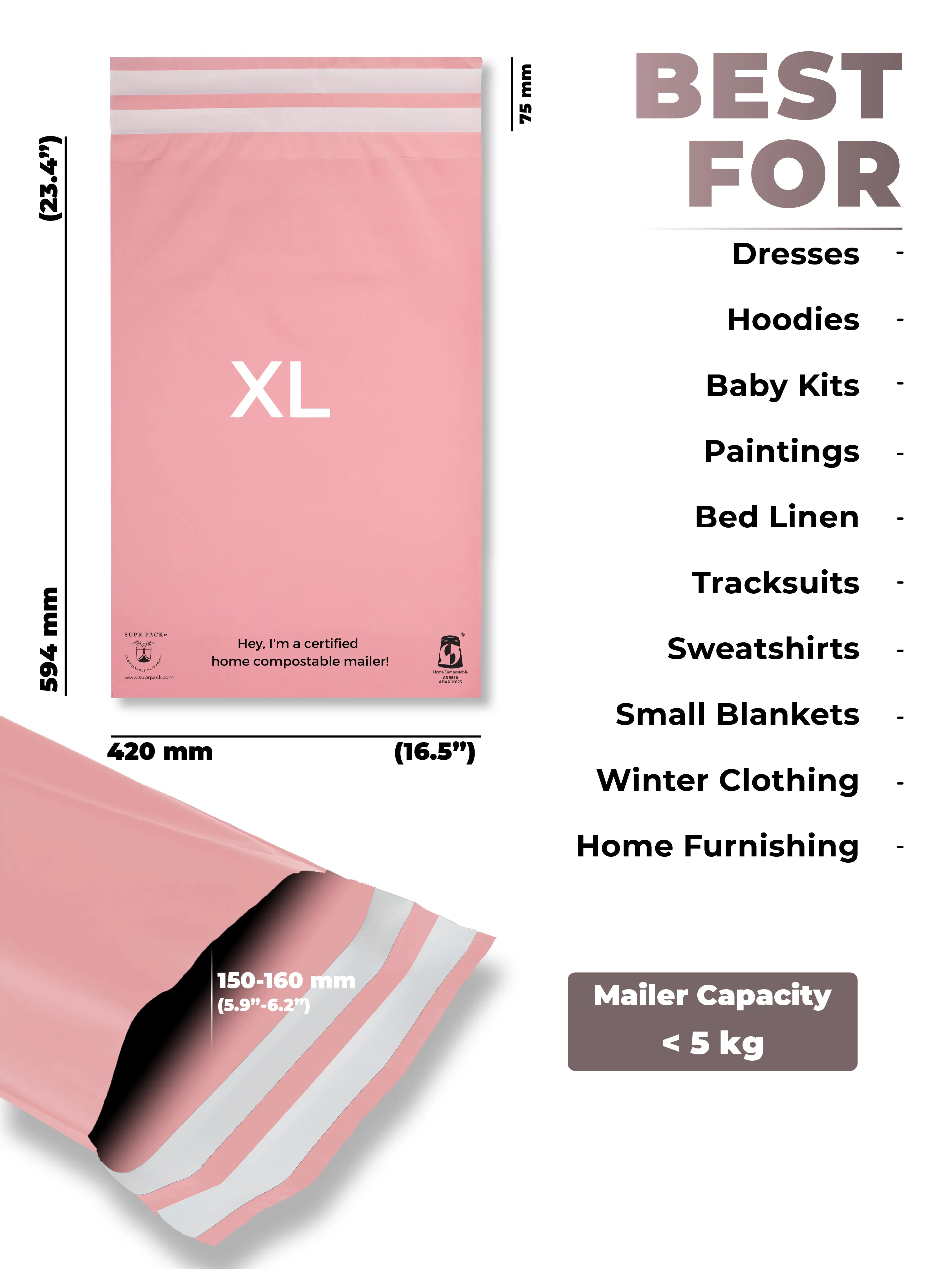 Pink Home Compostable Mailer For Sustainable Packaging MOQ 50 Mailers.