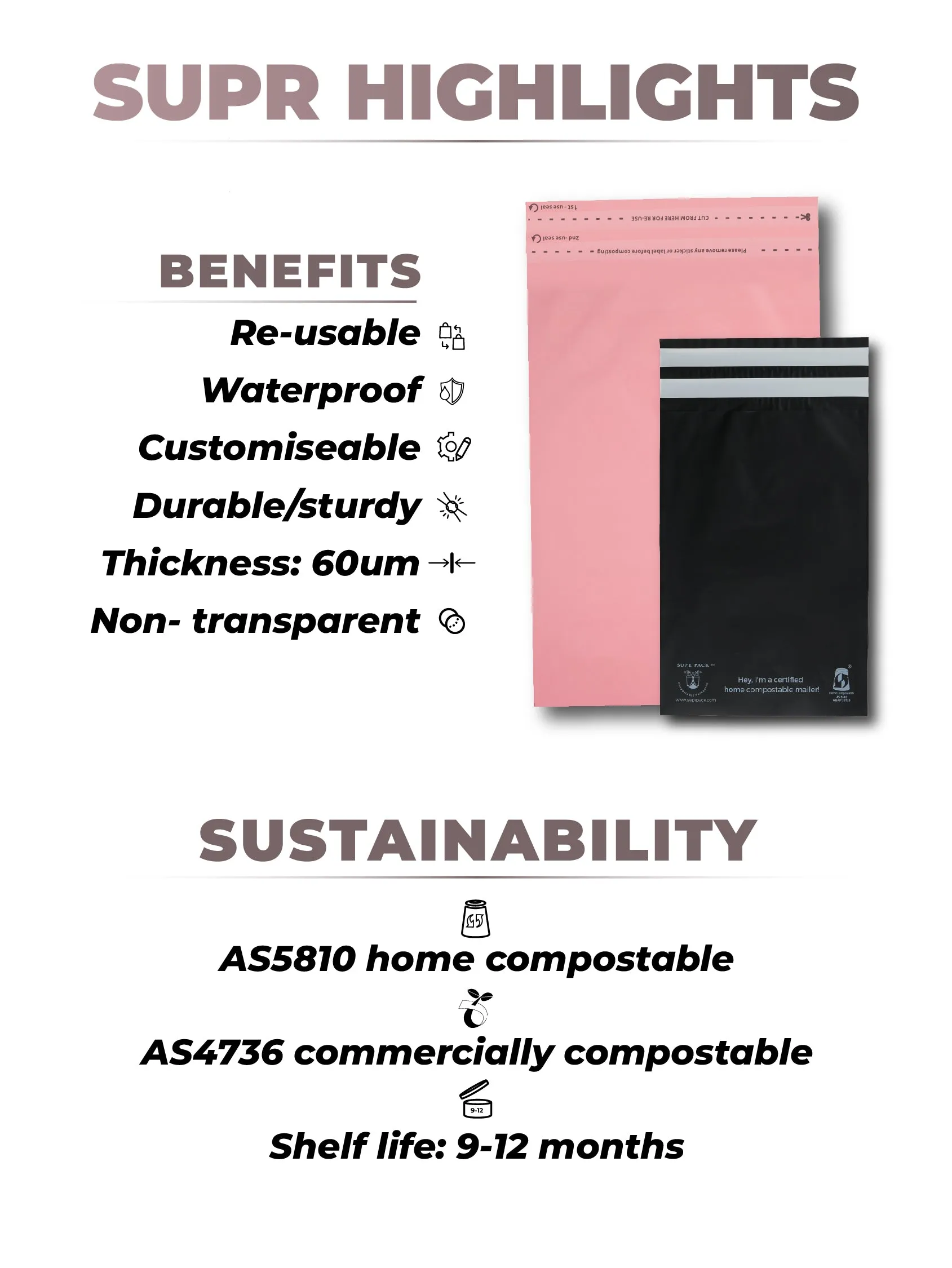 Pink Home Compostable Mailer For Sustainable Packaging MOQ 50 Mailers.