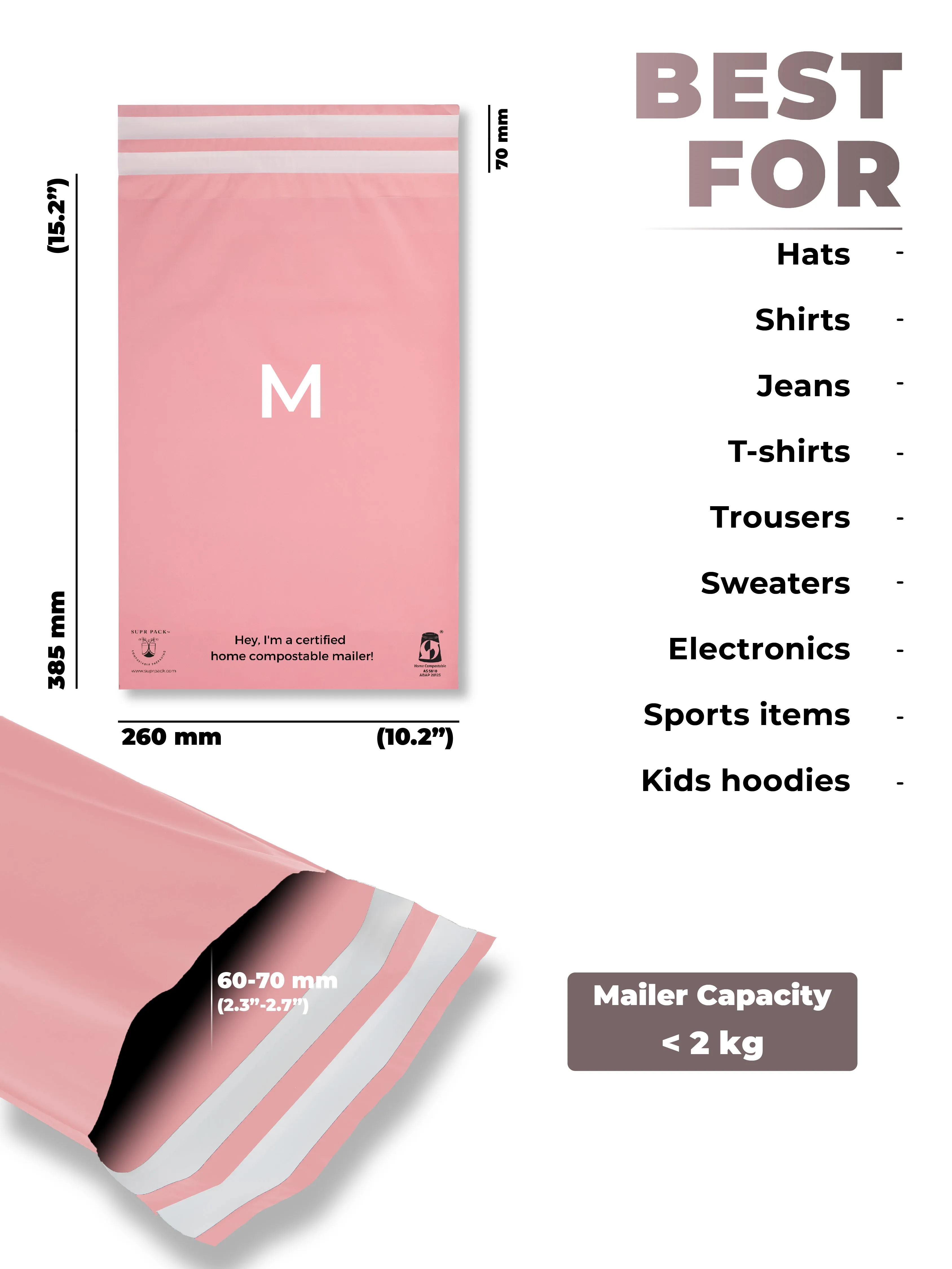 Pink Home Compostable Mailer For Sustainable Packaging MOQ 50 Mailers.