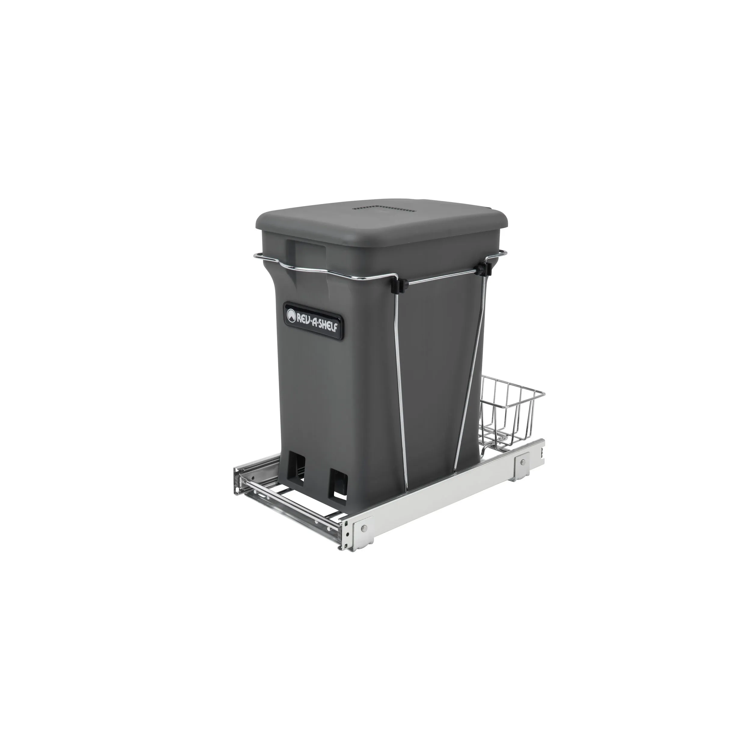 Rev-A-Shelf / RV-12KD-CKOG-S / Chrome Steel Pullout Compost Container w/ Rear Basket Storage