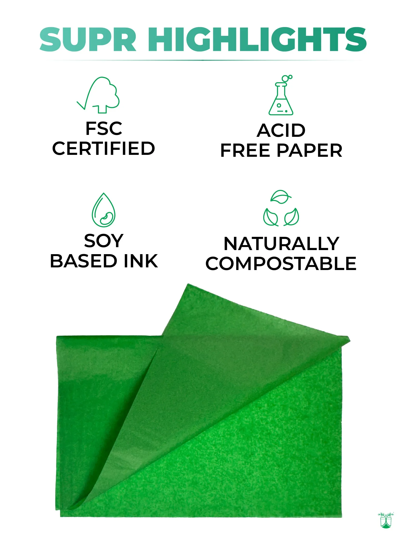 Tissue Paper (Grass Green) for Sustainable Packaging- MOQ 100 sheets