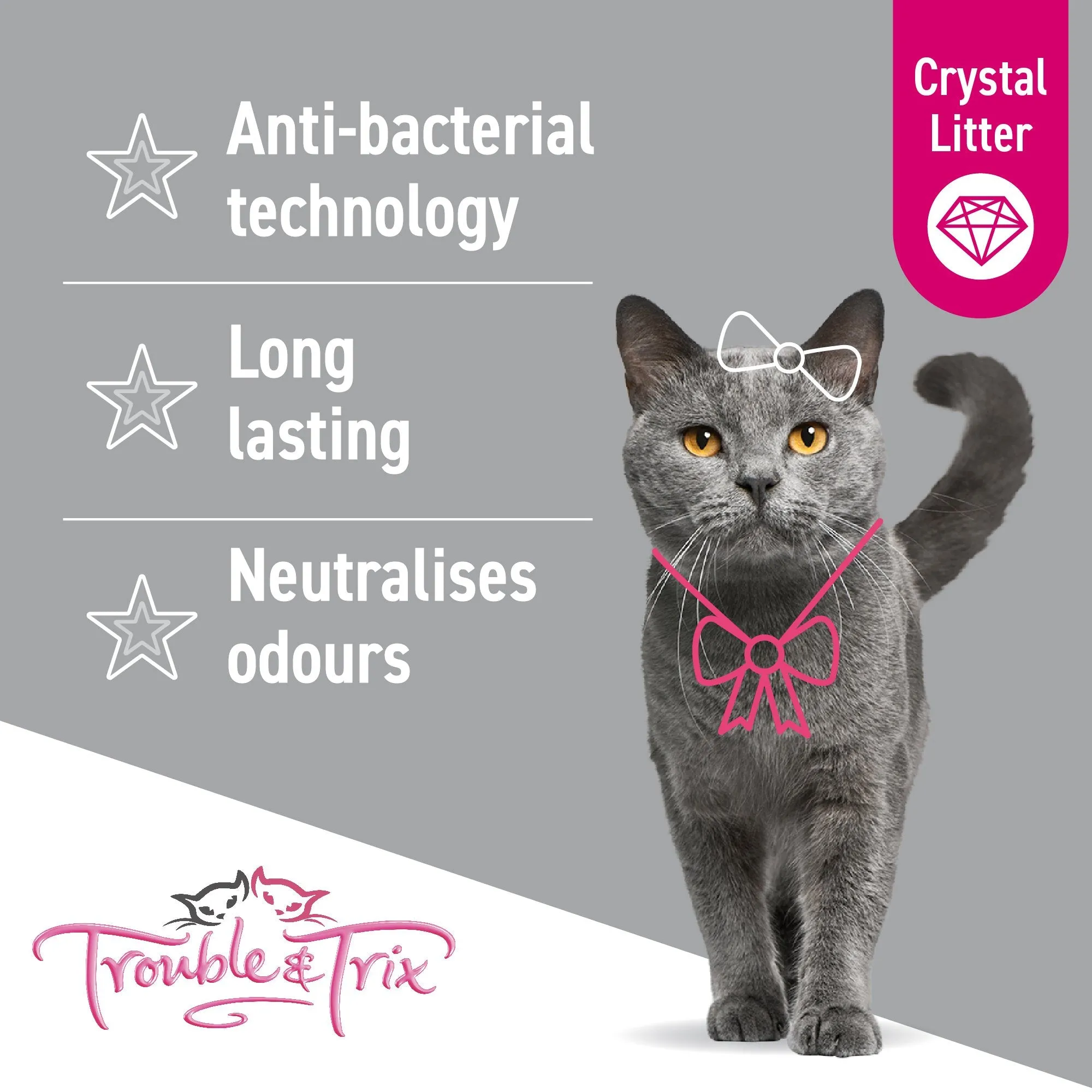 Trouble and Trix Odour Neutralising Anti-Bacterial Crystal Cat Litter 15L/6.4Kg