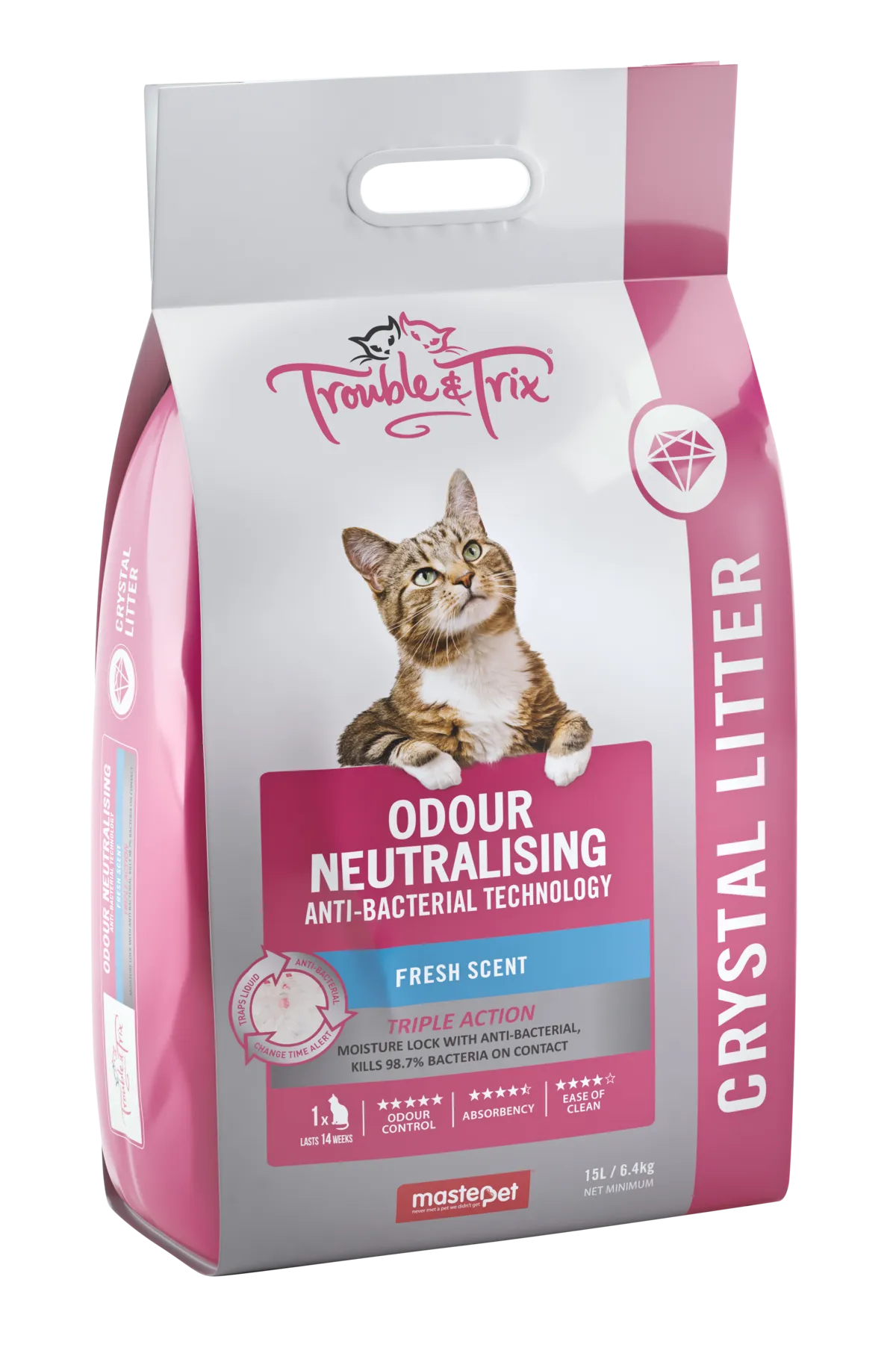 Trouble and Trix Odour Neutralising Anti-Bacterial Crystal Cat Litter 15L