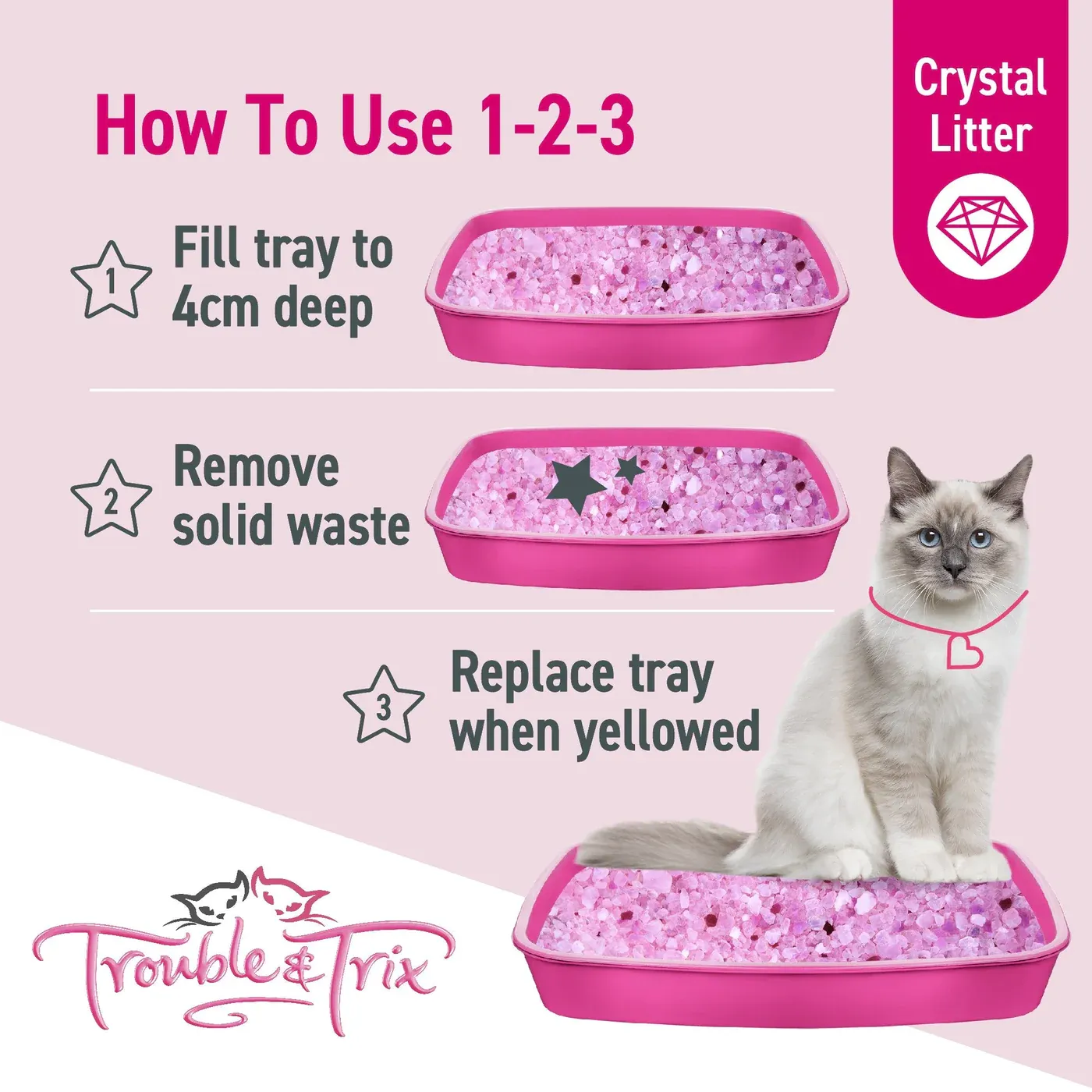 Trouble and Trix Odour Neutralising Anti-Bacterial Crystal Cat Litter 15L