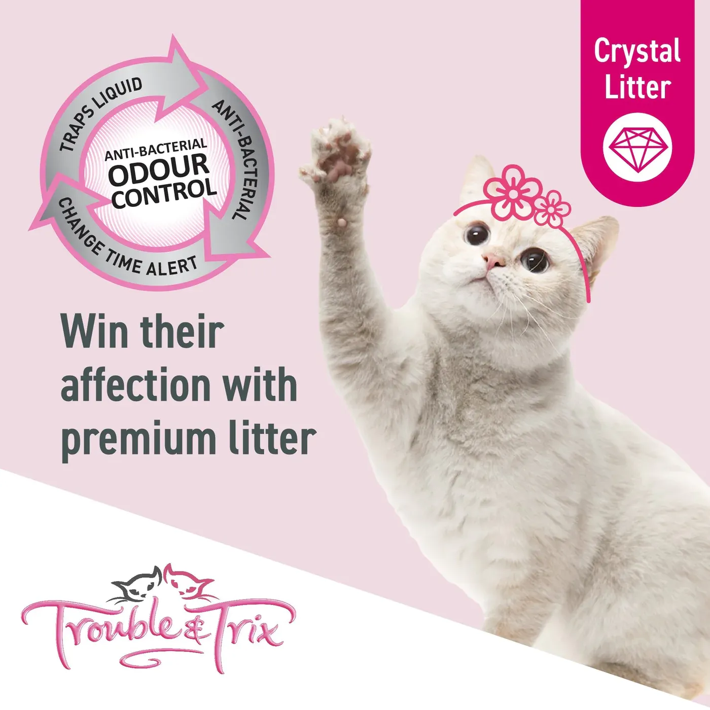 Trouble and Trix Odour Neutralising Anti-Bacterial Crystal Cat Litter 15L