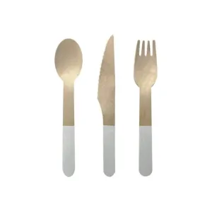 Wooden Cutlery Set of 30 - White